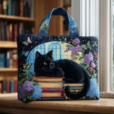Sac Artizanal - Geantă pentru Cărți cu Motif de Pisică Neagră