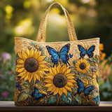Artizanat Sac - Design cu Floarea Soarelui și Fluture Albastru