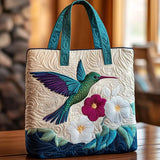 Geantă de umăr cu model matlasat - Colibri și flori albe