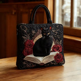 Artisanal Quilted Bag - Black Cat and Books