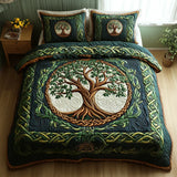 Set de lenjerie de pat cu quilt în 3 piese - design cu arborele vieții