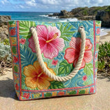 Geantă de plajă artizanală cu motive florale tropicale