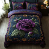 Set de lenjerie de pat 3 piese cu quilt - nuanță violet trandafir