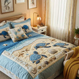 Set de 3 piese cuvertură matlasată - Design cu motive marine
