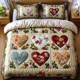 Set de 3 piese cuvertură matlasată pentru pat - Design Inimă Iubitoare
