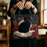 Artisanal Quilted Bag - Black Cat and Books