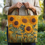 Geantă de umăr clasică cu motive florale de floarea-soarelui