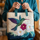 Geantă de umăr cu model matlasat - Colibri și flori albe
